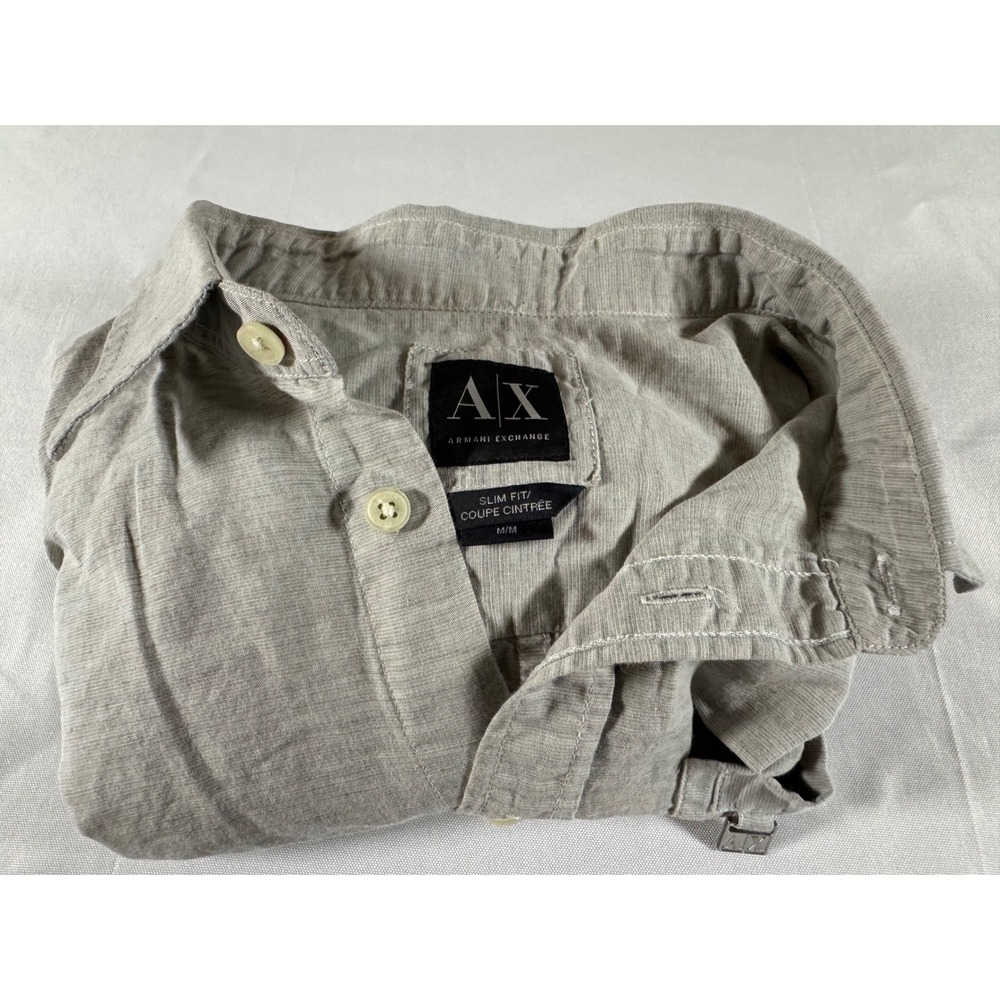 Armani Exchange AX Mens Slim Fit Long Sleeve Button Up Shirt Gray Medium